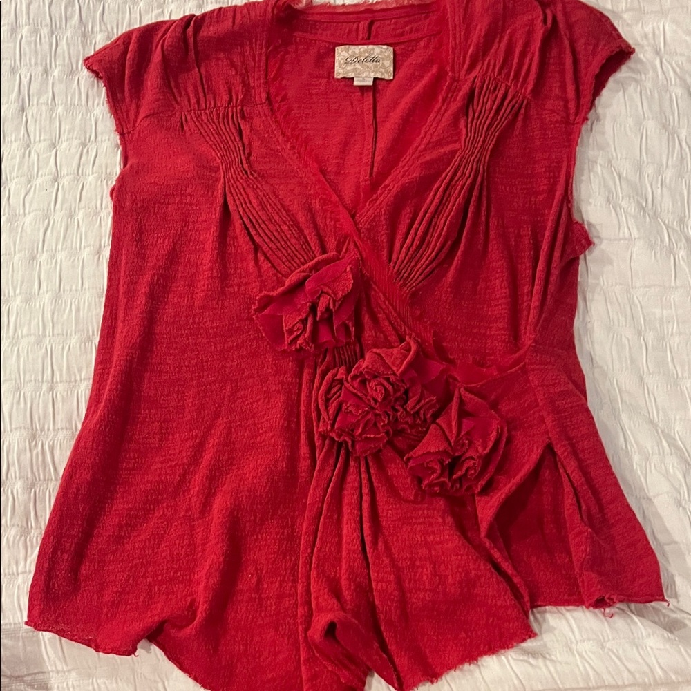 Deletta Vibrant Red Blouse with Floral Details